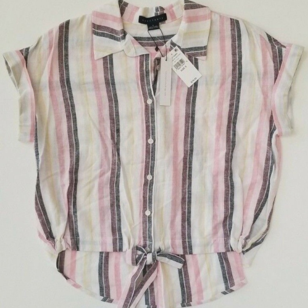 Sanctuary Women's Pink Striped Crop Blouse
